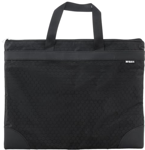 M&G 12x15 in Large Zipper Pouch with Handle, A4 Foldable Lightweight Waterproof Oxford Document Storage Bag, File Organizer for Office Travel Books Papers Filing Folder – 1 Pack (Black)