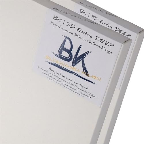 2X BK extra DEEP KEILRAHMEN 40x40 cm | Leinwände auf Keilrahmen 40x40 cm | 3D Keilrahmen mit Leinwandtuch, extra Tiefe bespannte Leinwände, malfertig