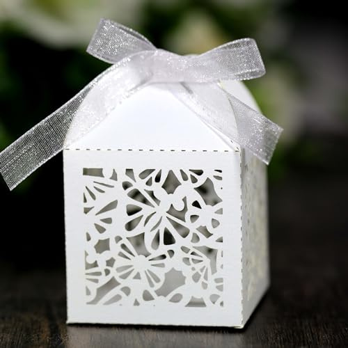 PTNKUIIY 50 Stück Süßigkeiten Bonbons Schachtel, Schmetterling Klein Hochzeit Geschenkschachtel Schokolade Kartons kleinen Schmuck Geschenkbox für Hochzeit Taufe Geburtstag Dekoration -Weiße