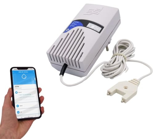 Schabus WWD 240 Smart-Wassermelder 230 V (Schuko) – WLAN-Wasseralarm mit Push-Benachrichtigung, 85 dB akustischer Alarm, LED-Anzeige + 2,8 m Sensorleitung