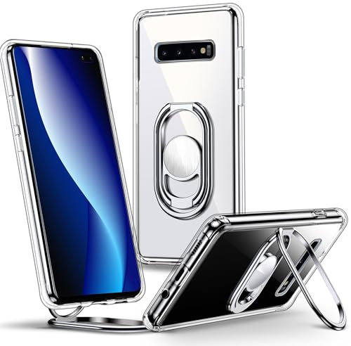 SHIELDS UP for Samsung Galaxy S10 Case with Stand, Phone Case clear with Double Ring Holder Kickstand【Adjustable & Fodable】 Shockproof Protective Cover for Samsung Galaxy S10 - Clear
