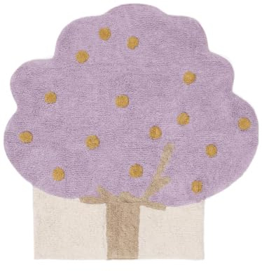 RugVista Apple Tree Kinderteppich, 150 x 150 cm, Lila/Gelb | Moderne, Niedriger Stapel, Maschinenwäsche, Oeko-Tex 100, Ohne gefährliche Chemikalien, Kinderzimmer