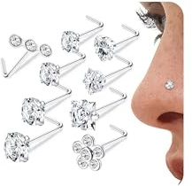 LOLIAS Nose Studs Silver L shaped Piercing Stud Jewellery