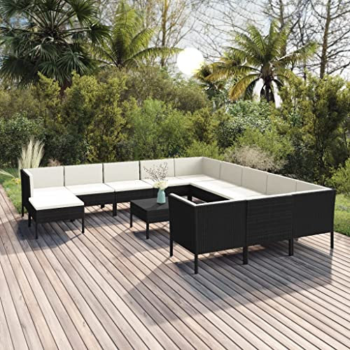 DYRJDJWIDHW europaletten,gartenmöbel Set,palettenkissen,13-TLG. Garten-Lounge-Set mit Auflagen Poly Rattan SchwarzGeeignet für Garten, Swimmingpool, Wohnzimmer, Terrasse