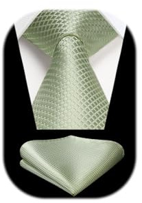 HISDERN Krawatten für Herren Hochzeit Salbeigrün Karierte Krawatten Taschentuch Elegant Klassisch Krawatte & Einstecktuch Set