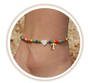 FUNEIA Fußkettchen für Damen Bunte Perlen Fussketten für Frauen Wasserfest Herz Buchstaben Anhänge Fußkette Boho Handgefertigt Verstellbar Fußkettche Kinder Mädchen Sommer Strand Fußschmuck Geschenke
