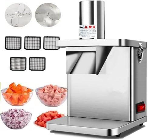 Cortadora De Frutas Y Verduras Comercial,Cortadora De Frutas Y Verduras,Cortadora Automática De Acero Inoxidable 3 En 1 con 5 Redes De Cuchillas Y 2 Cuchillas,para Triturar/Cortar En Cubitos/Rebanar