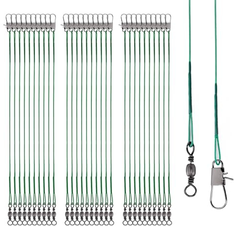 Fishing Leaders, 30pcs Stainless Steel Leader Wire Fishing Leader Line with Swivel Snaps Fishing Wire Leaders Connecting Fishing Tackle Lure or Hook for Saltwater and Freshwater - 9.84inch