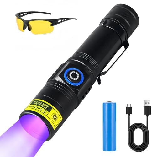 BORDEAG Torcia UV ricaricabile a LED per resina indurimento, chiodi, rilevatori di urina, con occhiali UV