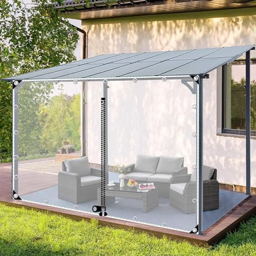 Transparente Pavillon-Seitenwände, wasserdicht, transparente Planenvorhänge für Pergola, Terrasse, Veranda und Garten, 1,6 x 2 m, PVC-Kunststoffplane mit Reißverschluss und Ösen