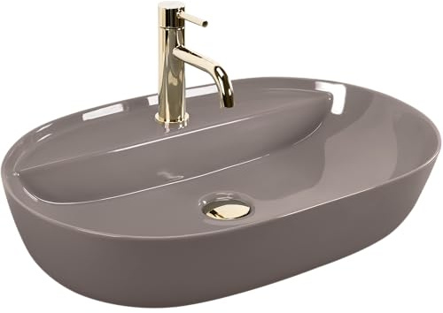 Rea Ovales Aufsatzwaschbecken aus Keramik Aura 61 Shiny Oval Beige - 61X41X13CM