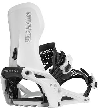 Nidecker LT Supermatic Snowboard Bindings – Automatic Dual-Entry Binding with Heel Pedal & Universal Fit - XL - White