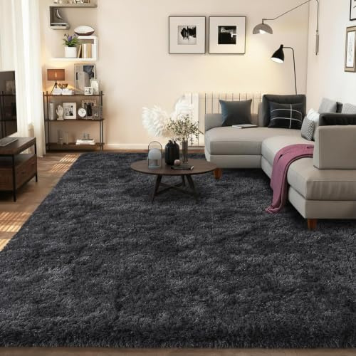 BSGIFT Hochflor Teppich 120x160 Anthrazit, Shaggy Teppiche Wohnzimmer Flauschig, Modern Langflor Kuschelteppich Wohnzimmerteppich High-Pile Carpet rutschfest für Schlafzimmer Kinderzimmer