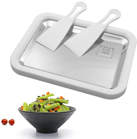 MIPIACE Piastra per Gelato Istantaneo Instant Rolld Ice Cream Maker con 2 Spatole Piastra Gelato roll Acciaio Inox Macchina per Fare Rotoli di Gelato per Gelato Yogurt Congelato Sorbetto