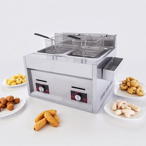 WEIMILOR Friteuse à gaz Commerciale 10L x 2, friteuse à gaz Polyvalente pour Un Usage Domestique et Commercial, Flamme et température Personnalisables, Design en Acier Inoxydable Facile