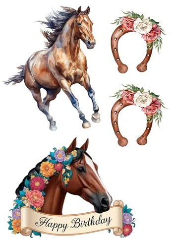 Edible print A4 Pretty Horse theme Cake topper set cake decorations Wafer Card NOT-PRE-CUT - Happy Birthday