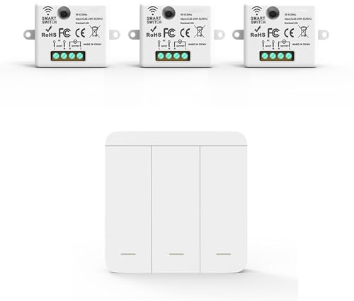 Kit Interruttore Luce Smart WiFi – Ricevitore + Interruttore Wireless, Controllo Remoto Intelligente compatibile con App Tuya e Google Home/Alexa (3 Ricevitori e 1 Interruttore (3 Tasti))
