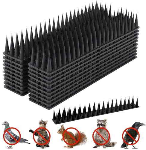 CUVZORA Lot de 12 pics anti-pigeons en plastique - 6 m - Pour pigeons, chat, martre, clôture, rebord de fenêtre, toit (noir)
