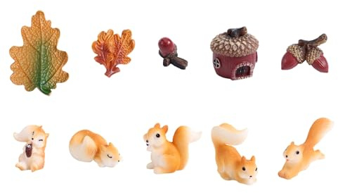 Tinoaly 10stk Eichhörnchen- und Tannenzapfenfiguren, Miniatur-Eichhörnchen-Feen-Ornamente aus Kunststoff Mini-Dekorationen Gartenzubehör für Feengarten-Basteldekore