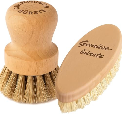 Chinchilla® Vegetable Duo - Set di spazzole per verdure e funghi in legno | Efficaci setole naturali in fibra d'agave per la pulizia di verdure e funghi | Sostenibile & Made in Germany