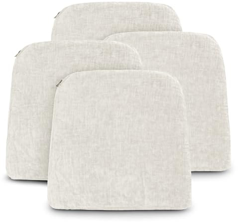 Pack 4 Cojines para Silla 42X40x36x4cm - Cojín Decorativo de Chenilla de tejido liso para Silla, Sofá o Comedor - Juego de Cojines de Asiento con Cintas de Sujeción,Fabricado en España,100% poliester