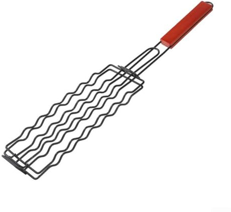 Cestino per barbecue in acciaio inox con design di bloccaggio e manico in legno per grigliare salsicce per hot dog verdure carne compatibile con griglie a gas, carbone, porcellana