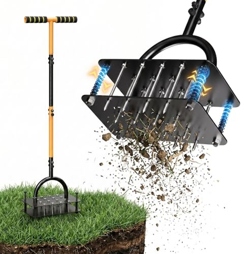 Manueller Rasenlüfter Aerifizierer, 16 Spikes, Doppelfeder, Selbstreinigend