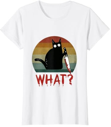 Chat Noir Vintage What? Chat meurtrier avec Couteau T-Shirt Graphique avec Valeur