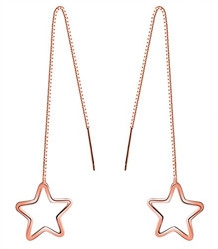 Yumilok Roségold 925 Sterling Silber Stern Durchzieher Ohrhänger Ohrringe Hypoallergen Ohrschmuck für Damen Frauen Mädchen
