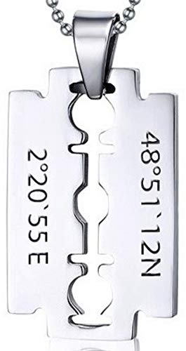 aplusashop Massiv ID Dog Tag Rasierklinge + Kette Edelstahl mit Gravur nach Wunsch Anhänger Silber