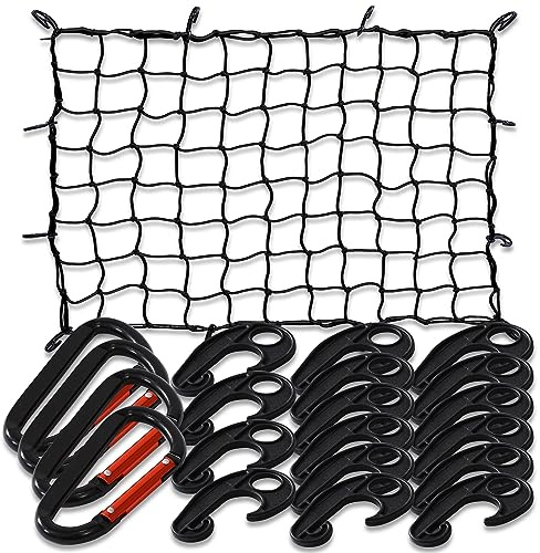TKKEUEP 47x 36 Cargo net Bungee Nets Stretches to 80x 60,Small Truck Bed Cargo Net for Cars SUVs, for Frontier, Toyota Tacoma Short Bed Cargo Netting, Colorado & Subaru Accessories