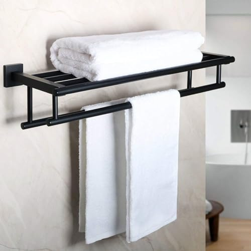 Alise Toallero para baño y Lavabo, Soporte de Torre de 24 Pulgadas con Barras de Toalla Dobles para Pared de baño, Montaje en Pared, Estante de Torre de Acero Inoxidable SUS304 Negro Mate, GZ8000-B