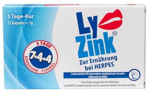 LY ZINK, Zur Ernährung bei Herpes, Lysin + Zink, Für langanhaltende gesunde Lippen, 15 Kapseln