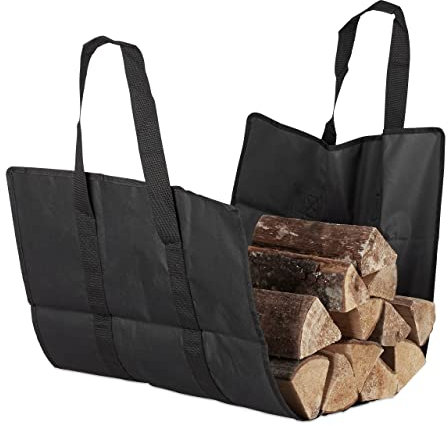 Relaxdays Sac de Bois pour cheminées Ouvert, Lot de 9, en Polyester, Panier de bûches Portable, Pliable, résistant, Noir