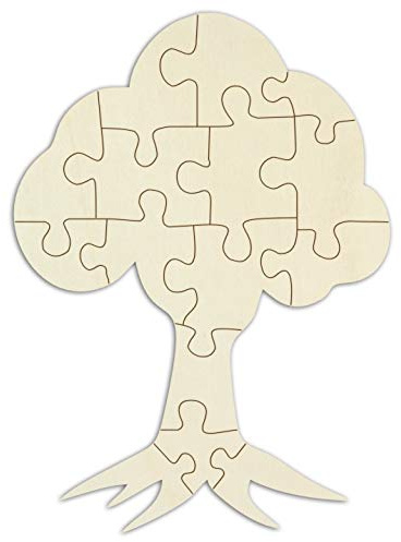 Holzpuzzle Baum selbst gestalten und verzieren - 15 Teile, 29 x 21 cm - personalisierbares Puzzle aus Holz in Form eines Baumes