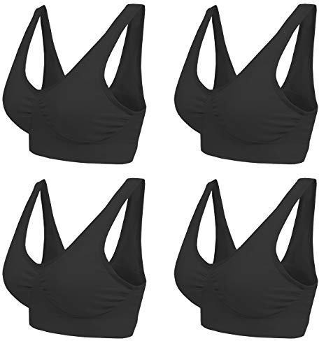 Boolavard® TM Reggiseno delle Donne Senza Giunte del Reggiseno Libero Crop Top Vest New Reggiseni Sportivi Bandeau Comfort Comfy (4 x Nero, XXL (40-42))
