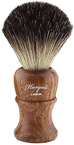 Haryali London - Pennello da barba da uomo con setole di tasso nere e manico in legno, per barba e baffi, perfetto regalo di Natale