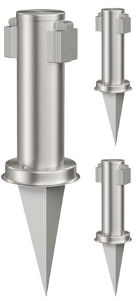 ledscom.de 3 Stück Garten-Steckdosen-Säule PORU mit Erdspieß für außen, 2-Fach, Edelstahl, rund, 27cm
