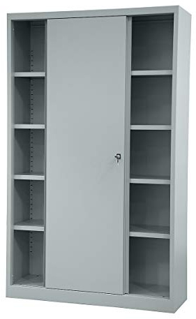 BISLEY Schiebetürenschrank ECO, 5 Ordnerhöhen, Silber