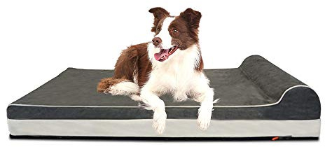 Laifug Orthopädisches Hundebett aus Memory-Schaum, extra groß, mit Kissen und strapazierfähigem, wasserabweisendem Innenfutter, abnehmbarem, waschbarem Bezug, intelligentes Design，L（46x28x8） Grau