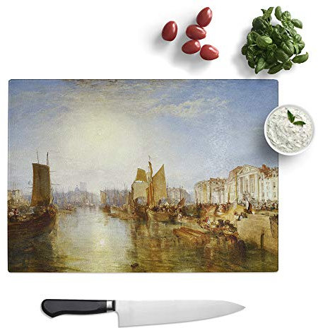 Kitchen Chopping Board Glass - J.M.W. Turner (Joseph Mallord William Turner) The Harbor of Dieppe - Textured Worktop Saver Cutting Board - Heat Resistant, Shatterproof and Hygenic - 39 x 28.5 cm
