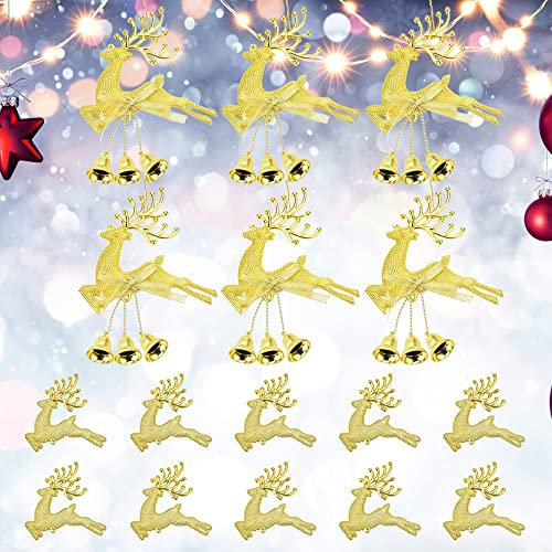 STCRERAG 16 Stück Rentier Christbaum Anhänger, Gold Elch Hirsch Anhänger Weihnachten Christbaumschmuck Geschenkanhänger Rentier Christbaumanhänger Elch Weihnachtsbaumschmuck