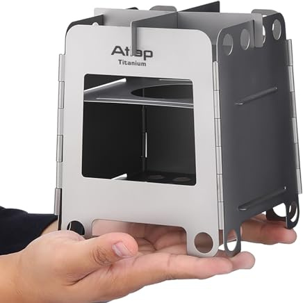 ATiAP Pure Titanium Camping Stove, 293g Ultralight Folding Wood Burning Stove, Compact Collapsible Pocket Stove for Backpacking, Hiking, Outdoor Cooking and Survival Bushcraft