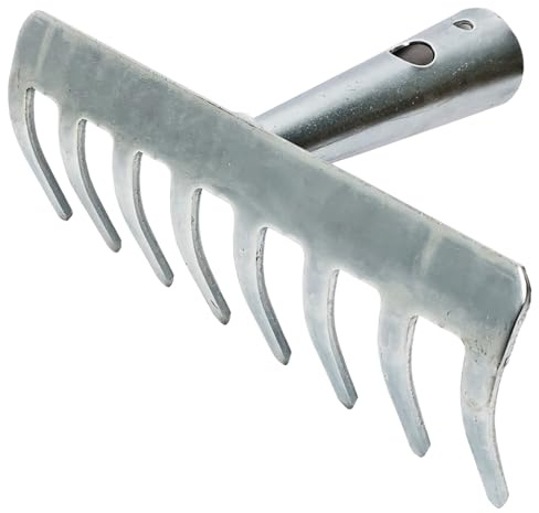 Garten Gerät Harke Rasen Boden Erde Rechen 8 Zinken Stahl Silber Gartenrechen 19,5 cm ohne Stiel