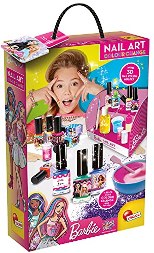 Lisciani - BARBIE - Kit Vernis à Ongles Color Change à Créer - Vernis qui Change de Couleur au Contact de l'Eau - Contient 1 base , pigments, paillettes, accessoires et autocollants