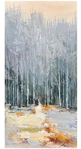 LCDIUDIU Acrylbilder, Grüne Birkenwaldbäume Waldpfad Landschaft Abstrakt Modern Original Rahmenlose Handgemalte Ölgemälde Auf Leinwand Für Familienwand Wohnzimmer Esszimmer Home Art Decor, 100X200C