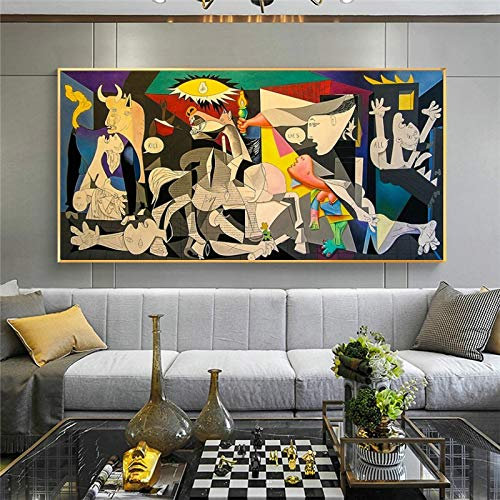 ZHMANLUCK Picasso Pictures Home Poster und Drucke Wanddekoration Guernica von Picasso Leinwand Gemlde berhmte Leinwand Wandkunst 75 x 150 cm/(30 x 59 Zoll) mit goldenem Rahmen