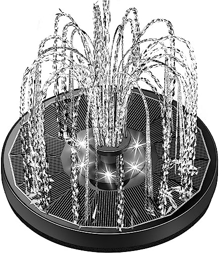 Yzert Solar Fountain Glass Panel with 2200 mah Battery, 3.5W Floating Solar Water Fountain with 4 Fixed Rods, Solar Pump for Bird Bath, Garden, Pond, Pool, Outdoor (Black Panel White Lights)