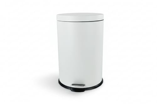 HERSIG - Papelera de Baño con Pedal, Capacidad de 20L, Cubo de Basura en Metal de Alta Resistencia, Tapa Anti-Atasco y Base Estable Antivuelco (Blanco)