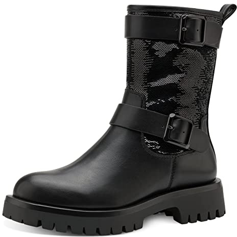 Tamaris Damen Biker Boots, Frauen Stiefeletten,TOUCHit-Fußbett,Booties,halbstiefel,Kurzstiefel,uebergangsschuhe,Black,38 EU